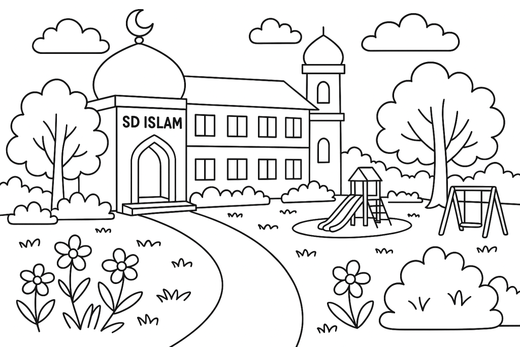Mewarnai Anak Sekolah Islam, Coloring Book Islamic Elementary School